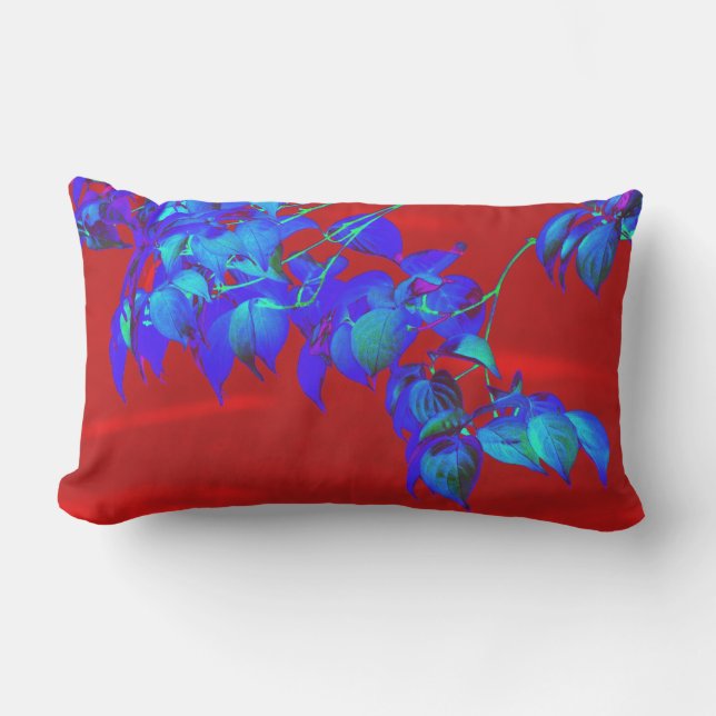 Red Sky Blue Blätter Throw Kissen Für Draußen (Vorderseite)