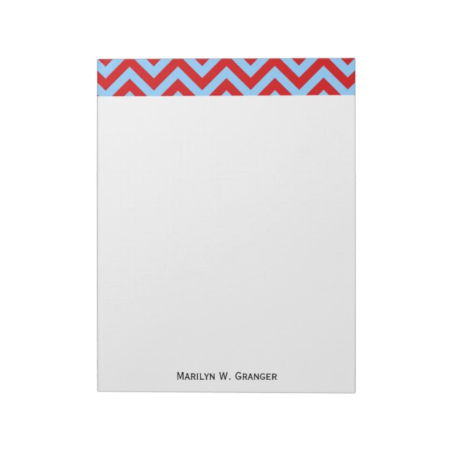 Red, Sky Blue Large Zickzack ZigZag Muster Notizblock (Rotiert)