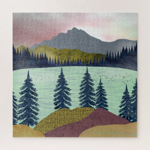 Red Sky Lake Landschaft Puzzle