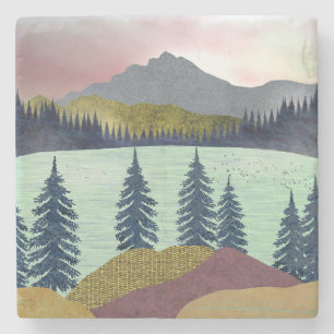 Red Sky Lake Landschaft Steinuntersetzer