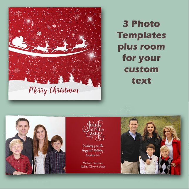 Red Sky Santa Sleigh Drei-Bilder-Vorlage Dreifach Gefaltete Urlaubskarte (Von Creator hochgeladen)