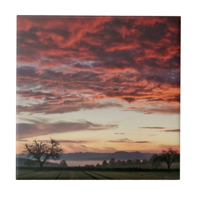 Red Sky Schöne Landschaft Fliese (Vorderseite)