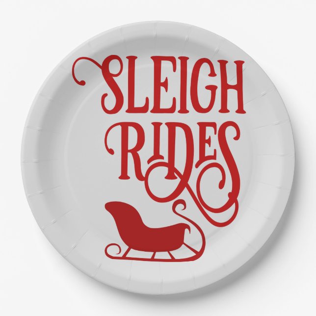 Red Sleigh Rides Holiday Party Pappteller (Vorderseite)