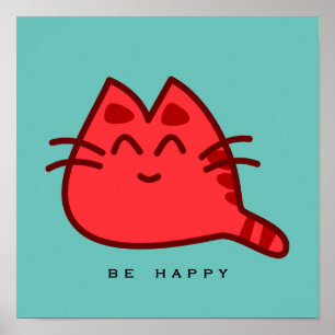 Red Smilly Kitty Cat Poster