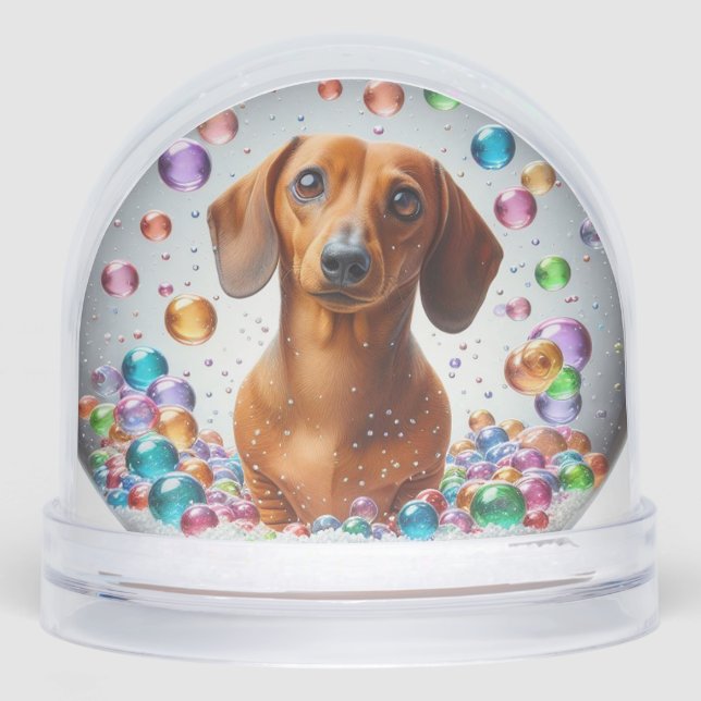 RED SMOOTH COAT DACHSHUND SNOW GLOBE SCHNEEKUGELN (Vorderseite)