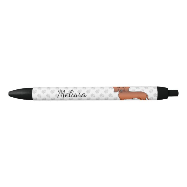 Red Smooth Coat Dackel Niedlich Cartoon Dog & Name Kugelschreiber (Vorderseite)