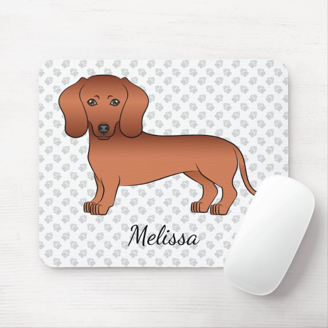 Red Smooth Coat Dackel Niedlich Cartoon Dog & Name Mousepad (Mit Mouse)