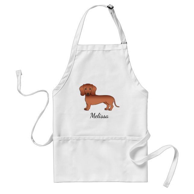 Red Smooth Coat Dackel Niedlich Cartoon Dog & Name Schürze (Vorne)