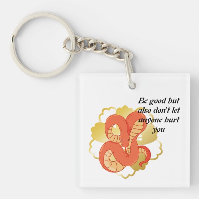 Red Snake on a Golden Blume" | Einzigartig und lux Schlüsselanhänger (Vorderseite)