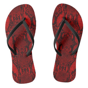 Red Snake Skin Print Flip Flops