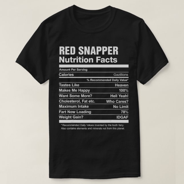 Red Snapper Nutrition Facts Funny Graphic T-Shirt (Design vorne)
