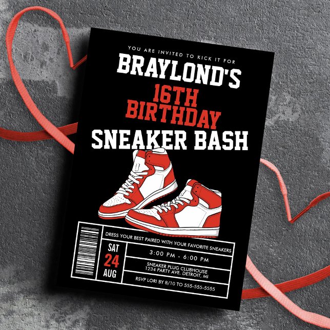 Red Sneaker Bash Birthday Einladung (Von Creator hochgeladen)