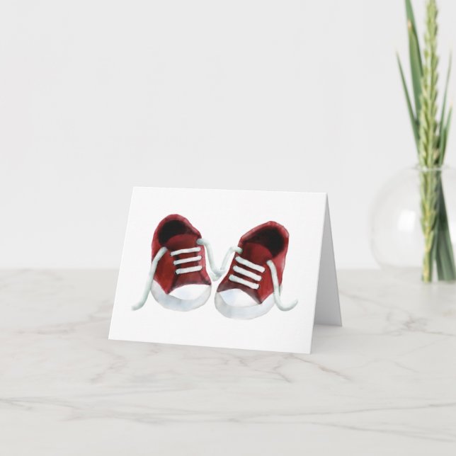 Red Sneakers Baby Dusche Danke Karten (Vorderseite)