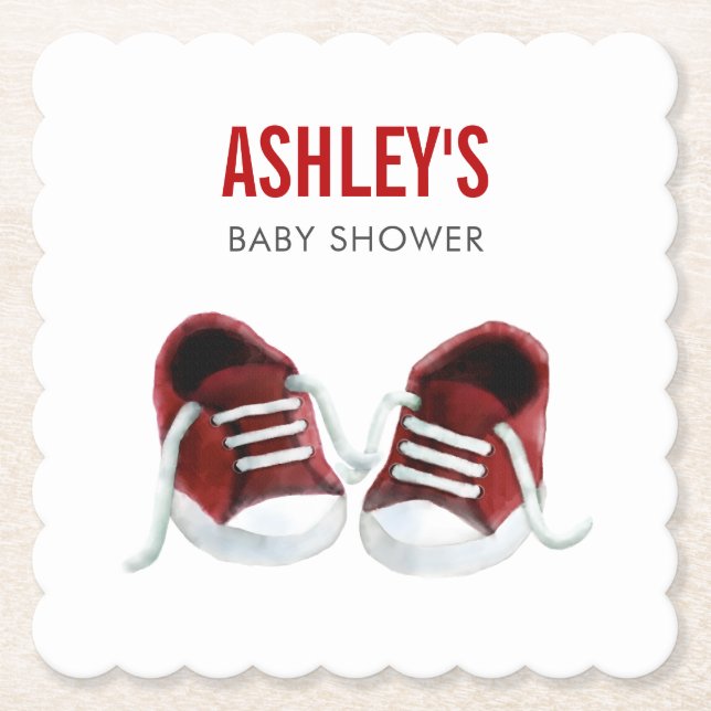 Red Sneakers Baby Dusche Untersetzer, Paper Unters Untersetzer (Vorderseite)