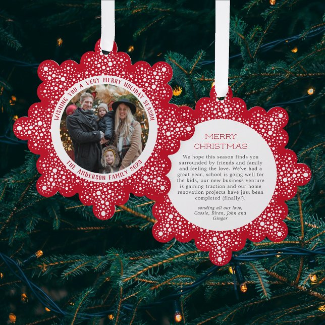 Red Snow Blizzard Dots Snowy Foto Holiday Ornament Karte (Von Creator hochgeladen)