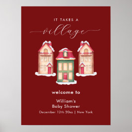 Red Snow Gingerbread Village Baby Shower Welcome Poster