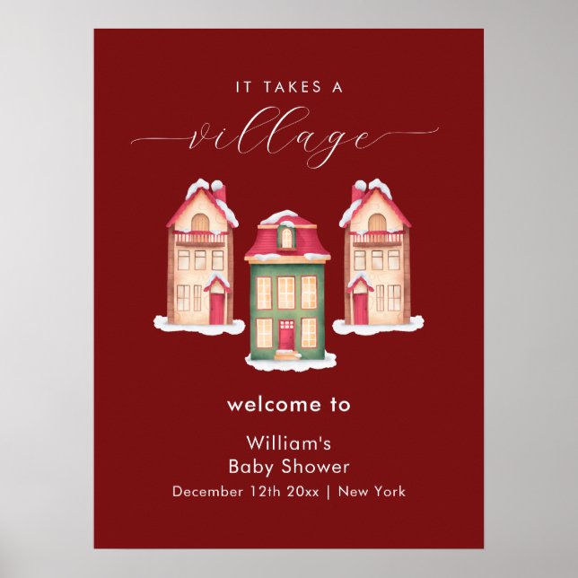 Red Snow Gingerbread Village Baby Shower Welcome Poster (Vorne)