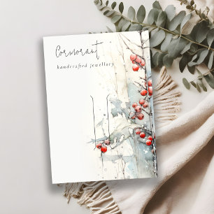 Red Snow Winter Berries Hair Button Display Holder Visitenkarte