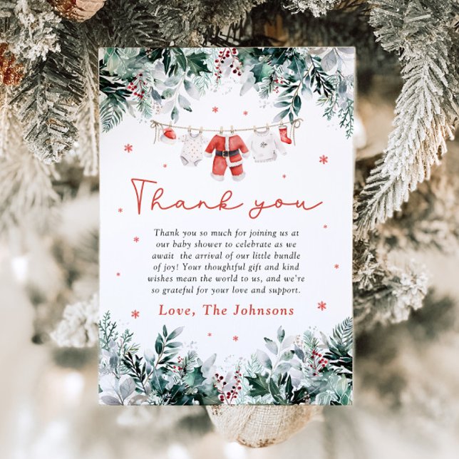 Red Snow Winter Weihnachtskleidung Baby Dusche Dankeskarte (Von Creator hochgeladen)