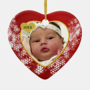 Red Snowflake Baby's 1. Weihnachts-Foto Keepake Keramik Ornament