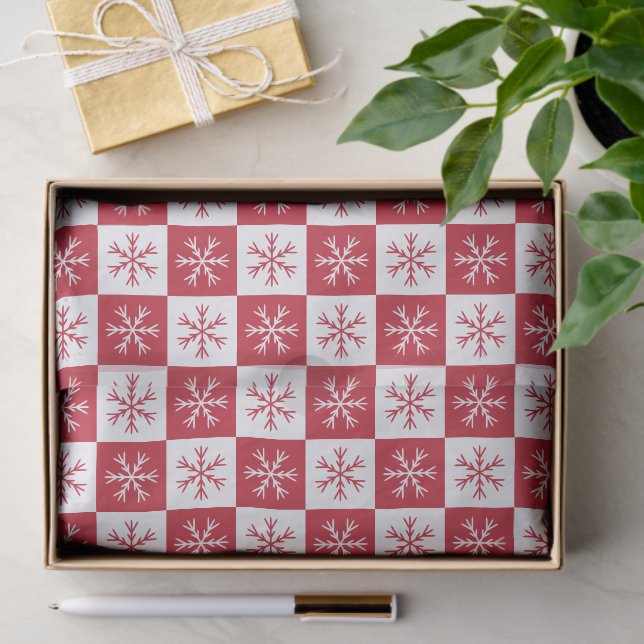 Red Snowflake Checkered Muster Weihnachtsfeiertag Seidenpapier (Geschenk)