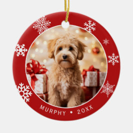 Red Snowflake Double-Sided Dog Photo Ornament