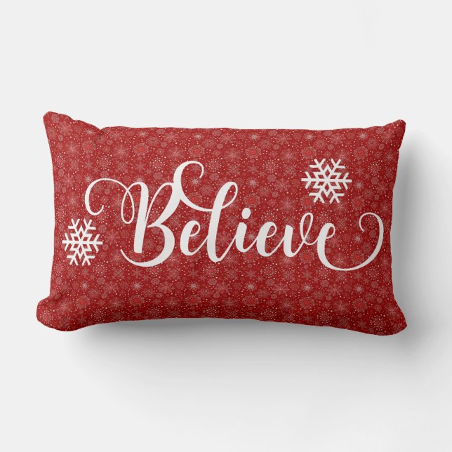 Red Snowflake Glaube Pillow Lendenkissen (Vorderseite)