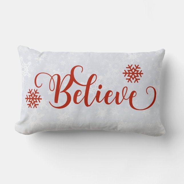 Red Snowflake Glaube Pillow Lendenkissen (Vorderseite)