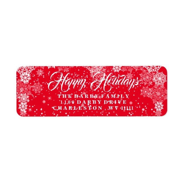 Red Snowflake Happy Holidays Label (Vorne)