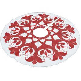 Red Snowflake Ice Crystal Blume Muster auf Weiß Polyester Weihnachtsbaumdecke
