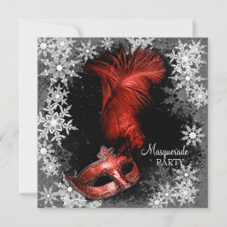 Red Snowflake Masquerade Party Einladung
