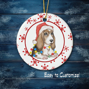 Red Snowflake Naughty Beagle Pup Holiday Keramik Ornament