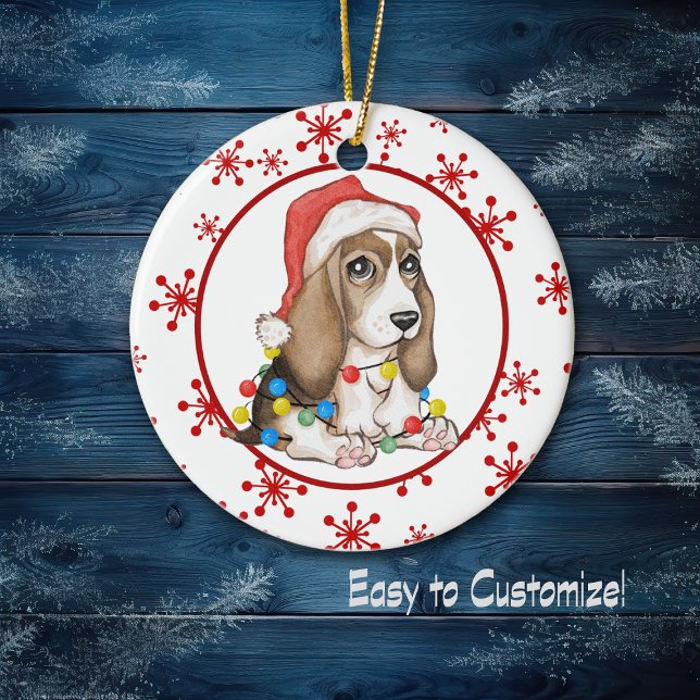 Red Snowflake Naughty Beagle Pup Holiday Keramik Ornament (Von Creator hochgeladen)