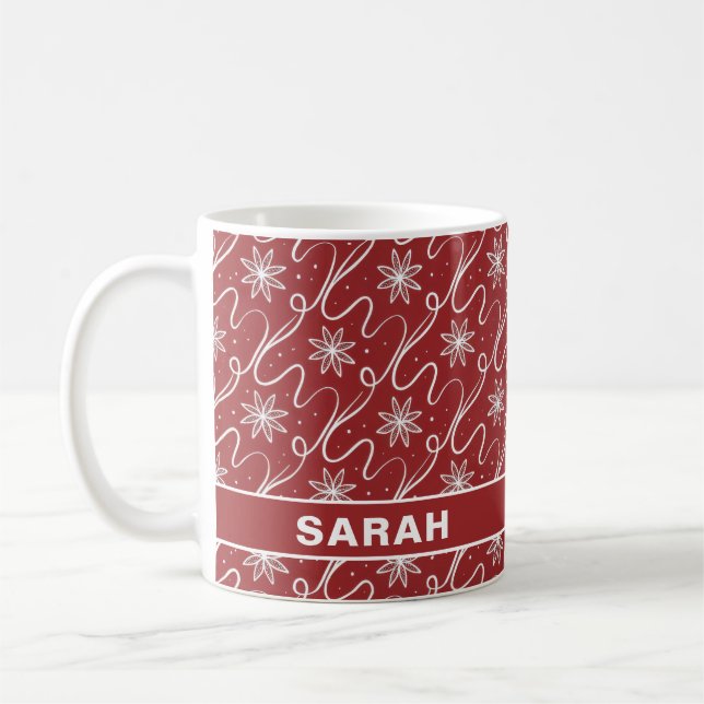 Red Snowflake Swirl Name Kaffeetasse (Links)