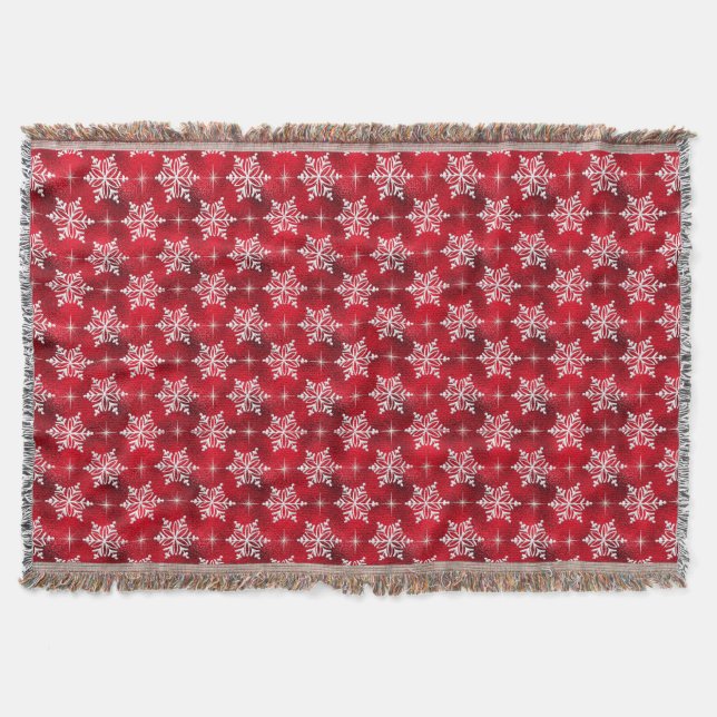 Red Snowflake Throw Blanket Decke (Vorderseite)