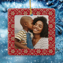 Red Snowflake Weihnachts-Foto Custom Keramikornament