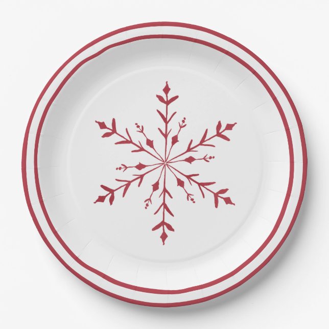 Red Snowflake Weihnachts-Party Platin Pappteller (Vorderseite)