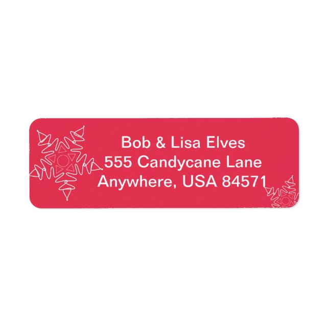Red Snowflake Weihnachtsadress Labels (Vorne)