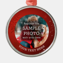 Red Snowflake White Stars Foto Benutzerdefinierter Ornament Aus Metall