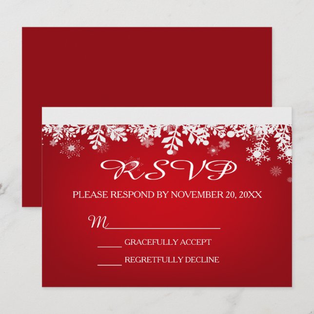 Red Snowflake Winter Wedding RSVP Card Einladung (Vorne/Hinten)
