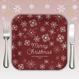 Red Snowflakes Weihnachts-Party Pappteller