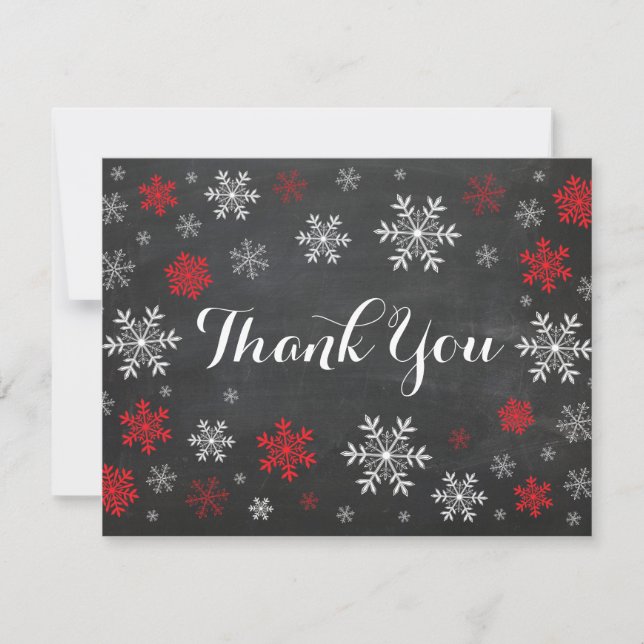 Red Snowflakes Winter Chalkboard Danke Karte (Vorderseite)