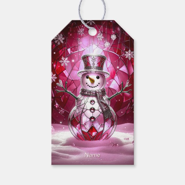 Red Snowman Snowflakes Holiday Gift Tag Geschenkanhänger (Vorderseite)