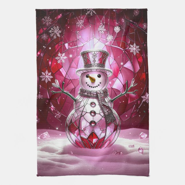 Red Snowman Snowflakes Holiday Kitchen Towel Geschirrtuch (Vertikal)