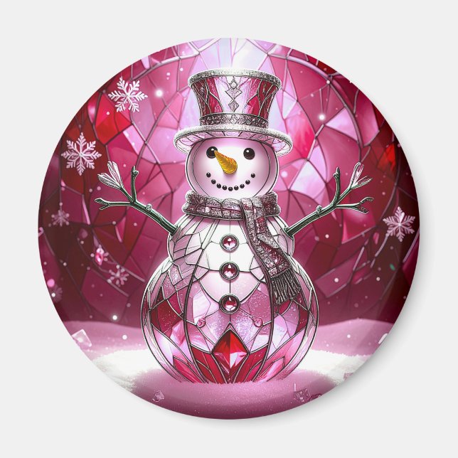 Red Snowman Snowflakes Holiday Magnet (Vorne)