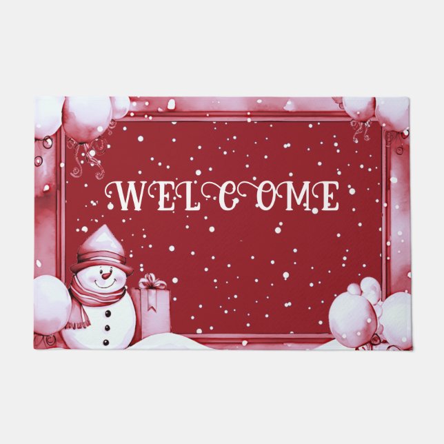 Red Snowman Snowy Weihnachtsfeiertag Doormat Fußmatte (Vorderseite)