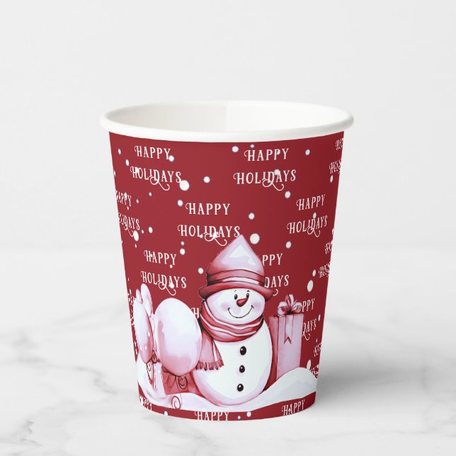 Red Snowman Snowy Weihnachtsfeiertag Pappbecher (Links)