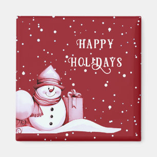 Red Snowman Snowy Weihnachtsfeiertage Magnet