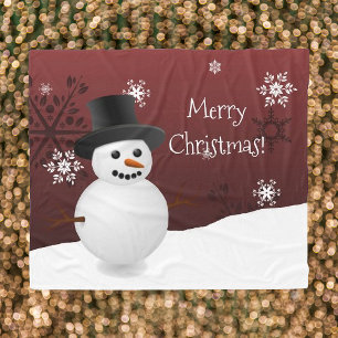 Red Snowman Winter Scene Weihnachtsblanket Fleecedecke