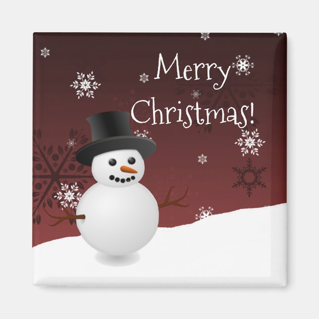 Red Snowman Winterlandschaft Weihnachtsmagnet Magnet (Vorne)